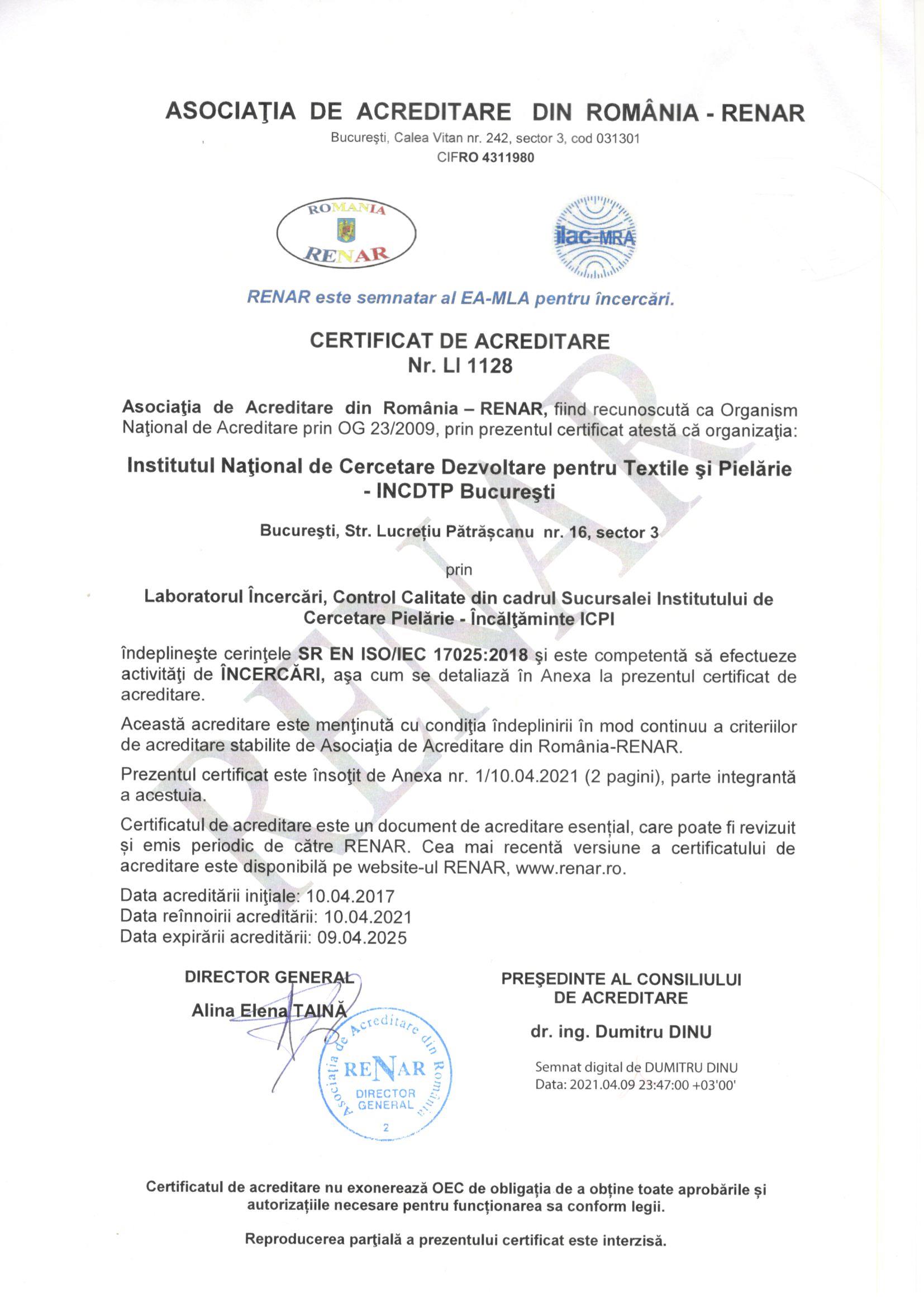 Certificat ISO/IEC 17025